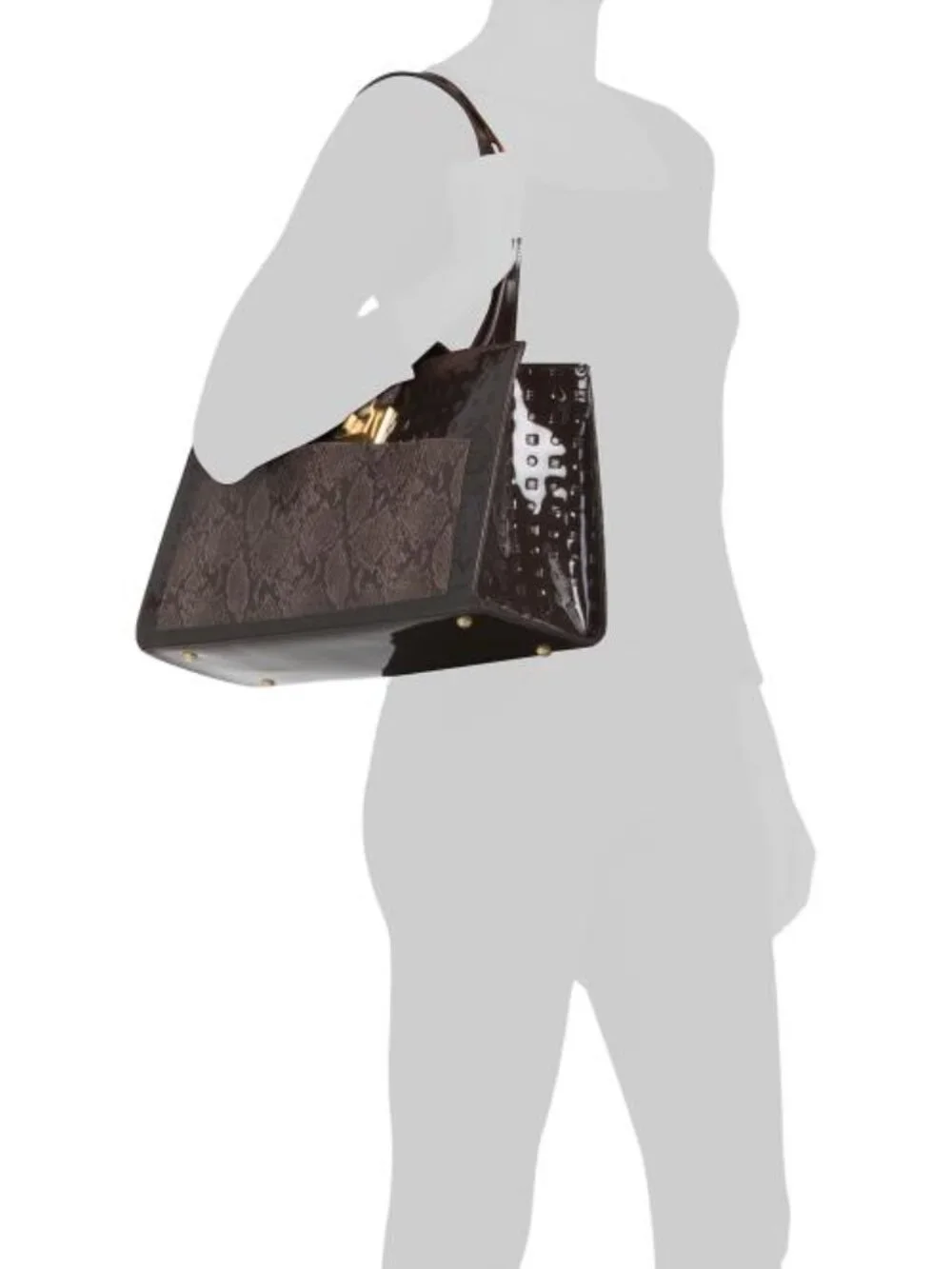 ARCADIA Made In Italy Patent Leather Tote With Front Snake Pocket